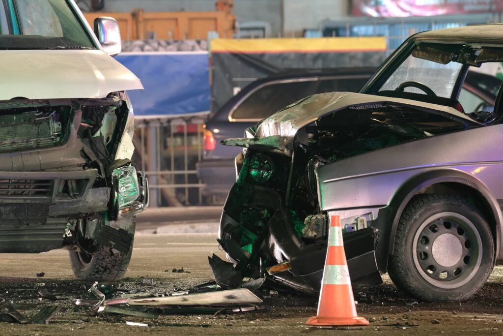Damaged vehicle on Lafayette Interstate 10 highway after a truck crash